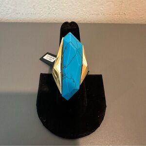 nOir Jewelry Turquoise and Gold Statement Lightning Beam Ring size 7